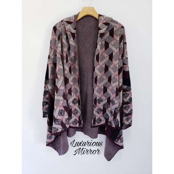 Vertigo Women's Hooded Cardigan Sweater Multicolor Geometric Long Sleeve OS New - Picture 5 of 8